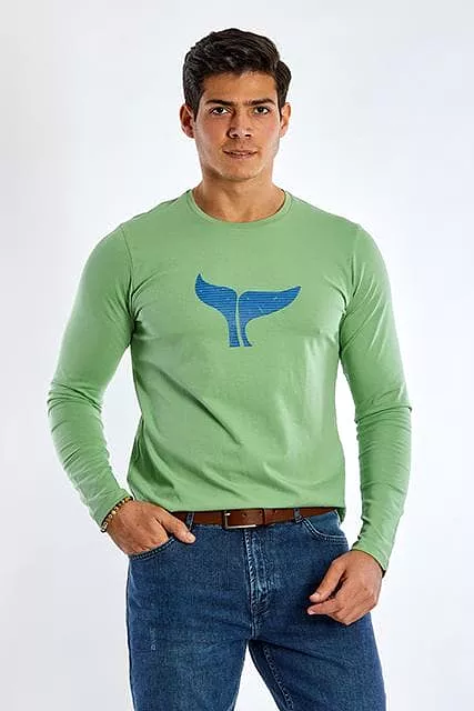 Long Sleeve Round Neck Graphic T-Shirt - GREEN