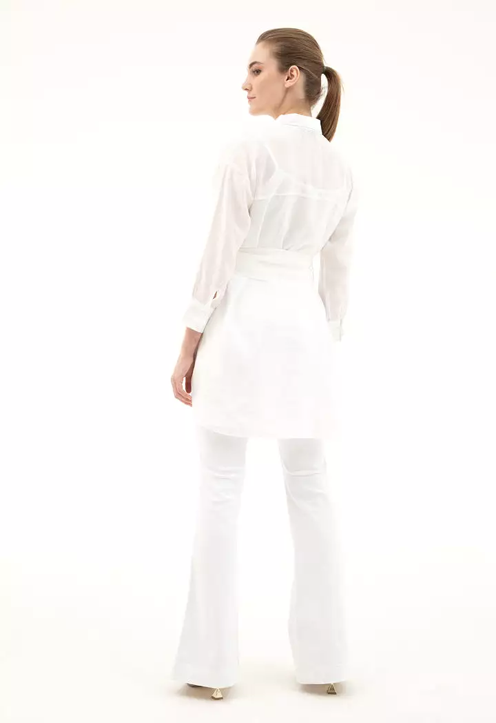 Long Solid Shirt With Wide Belt