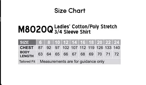 M8020Q Women's Cotton/Poly Stretch 3/4 Sleeve Shirt