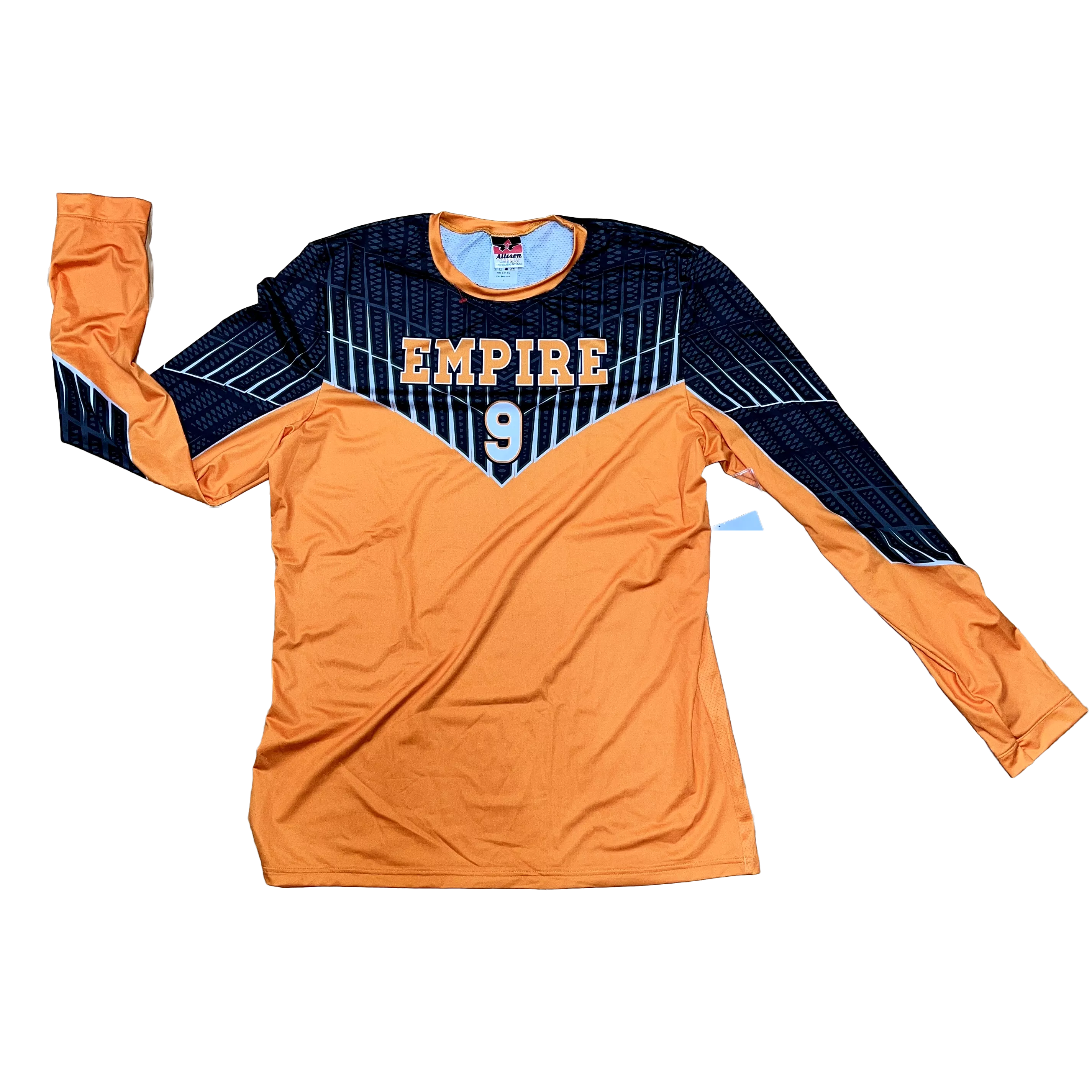 Men’s Allerson Athletic Empire L/S Soccer Goalie Jersey Large Org/Blk/Silv