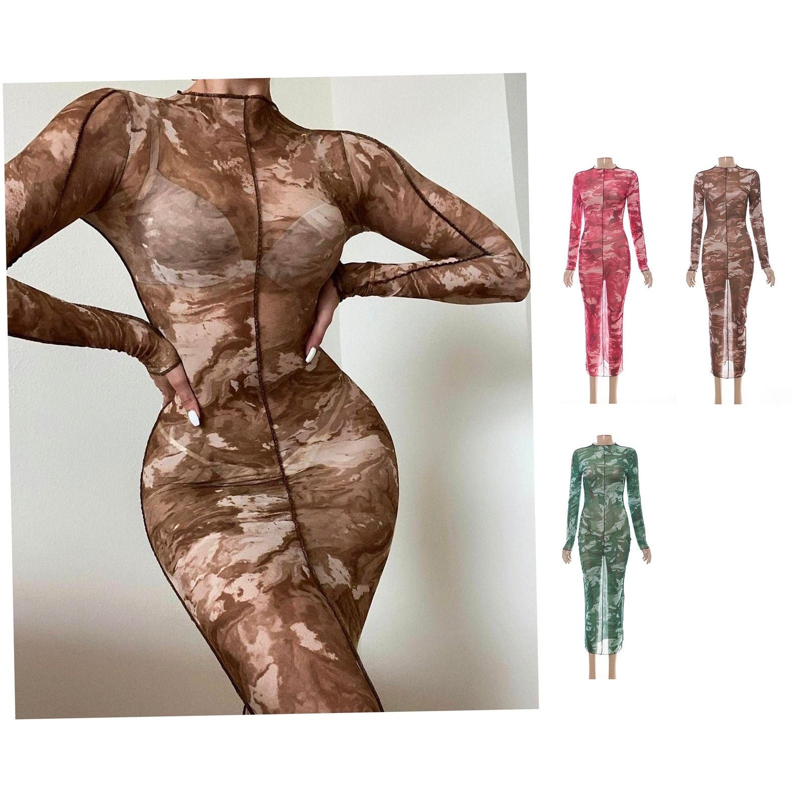 Mesh see-through bodycon dress