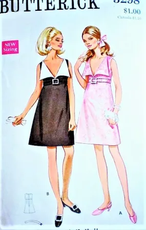 MOD 60s  Glam Cocktail Party Dress Pattern BUTTERICK 5298 Low V Neckline Wide Collar Empire Evening Dress Bust 34 Vintage Sewing