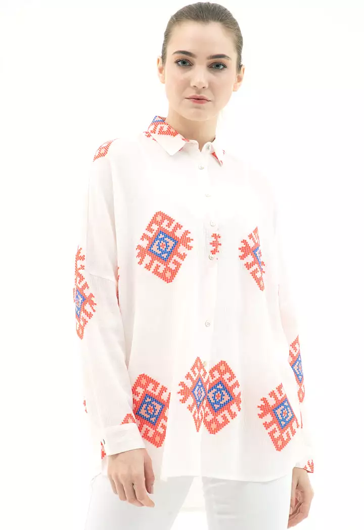 Multicolored Jacquard Motif Shirt (Free Size)