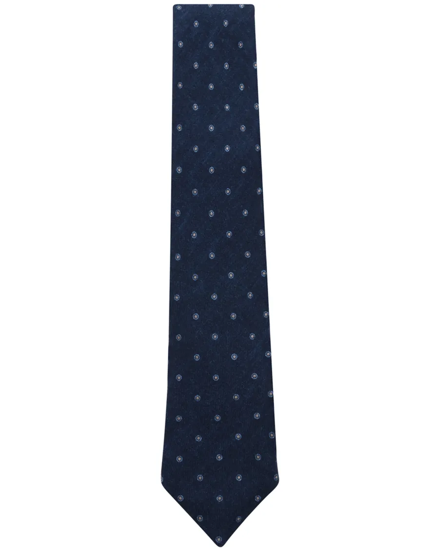 Navy Blue and Gold Dotted Wool Tie