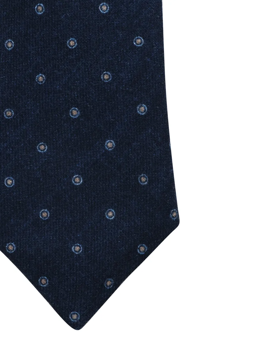 Navy Blue and Gold Dotted Wool Tie