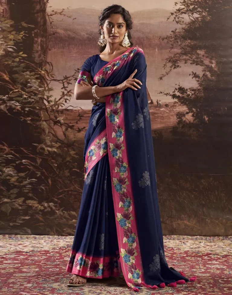 Navy Blue Silk Printed Sarees