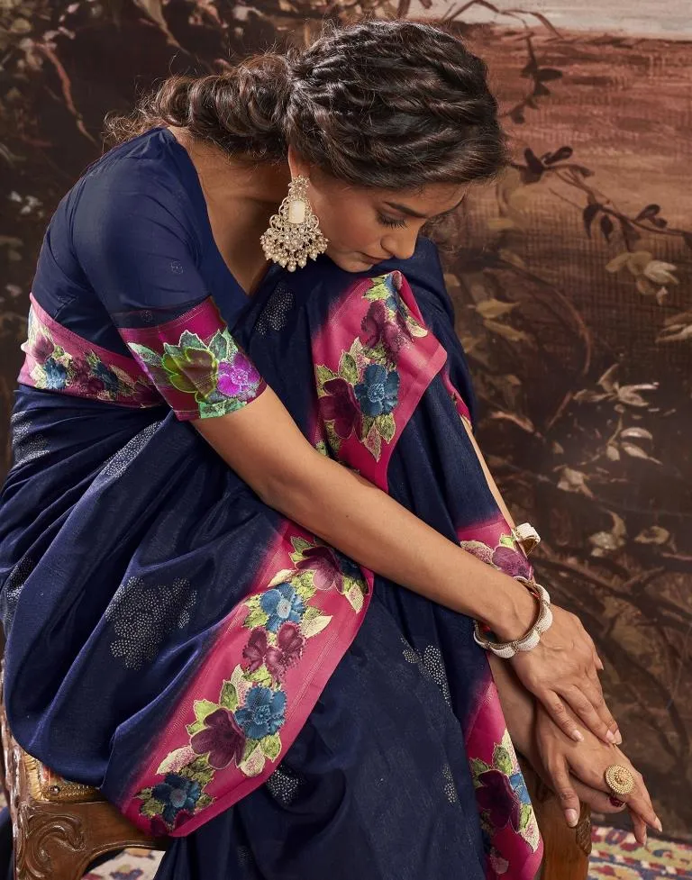 Navy Blue Silk Printed Sarees