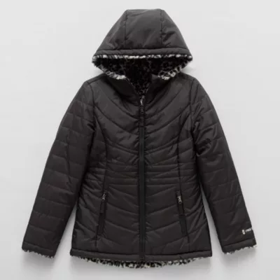 new!Free Country Little & Big Girls Hooded Water Resistant Reversible Midweight Puffer Jacket