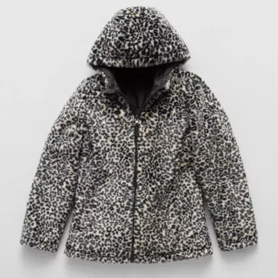 new!Free Country Little & Big Girls Hooded Water Resistant Reversible Midweight Puffer Jacket