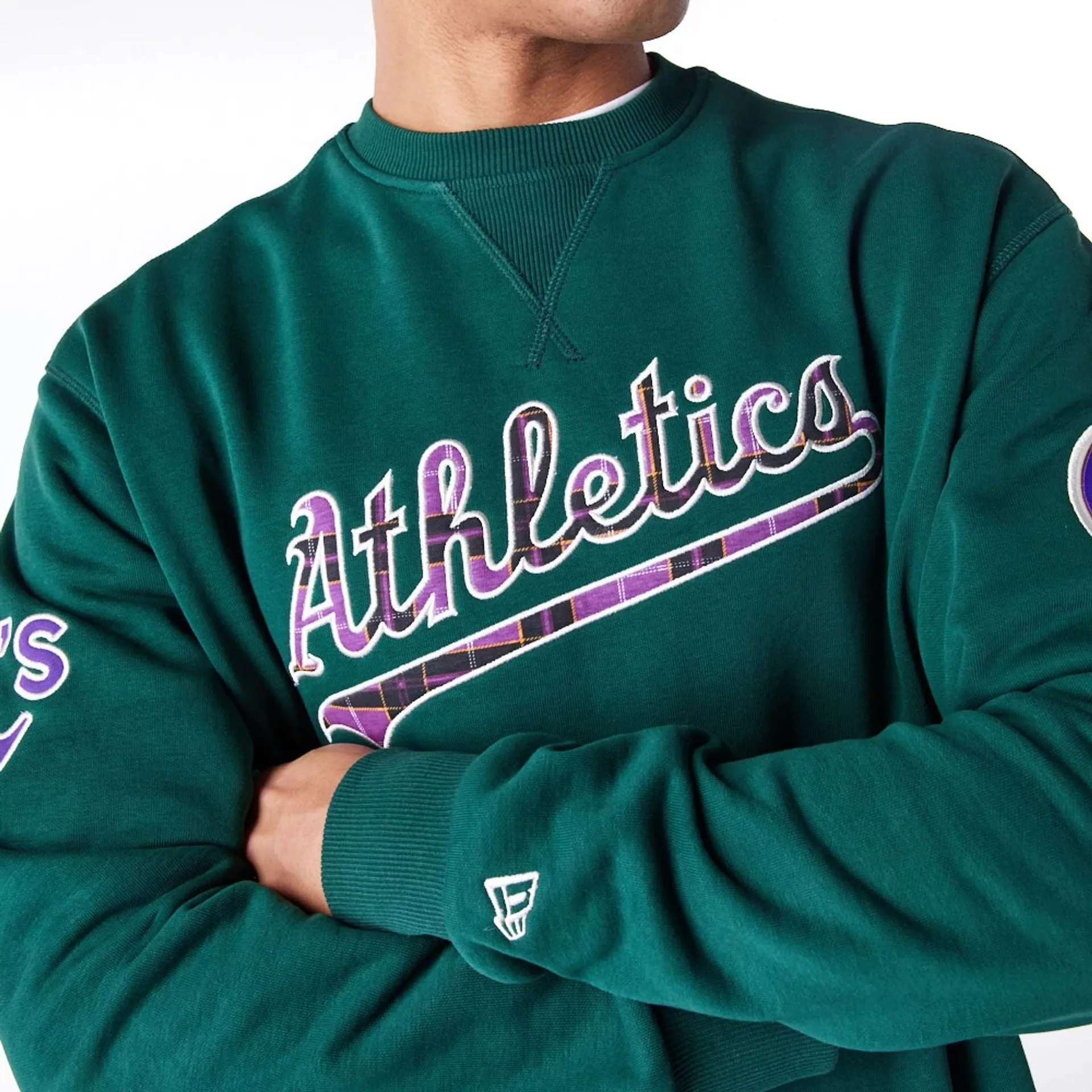 Oakland Athletics MLB Tartan Infill Dark Green Crew Neck Sweater