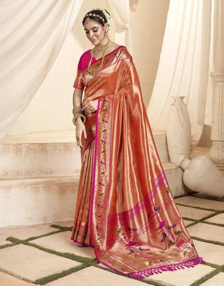 Orange Silk Woven Sarees