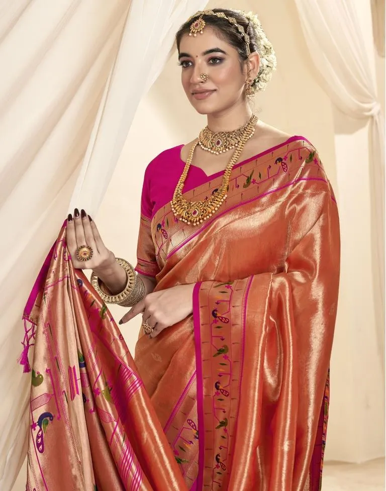 Orange Silk Woven Sarees