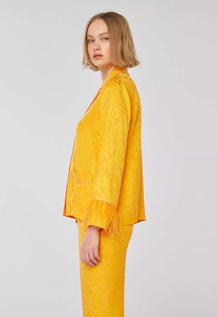 Orange Textured Fringe Sleeves Shirt