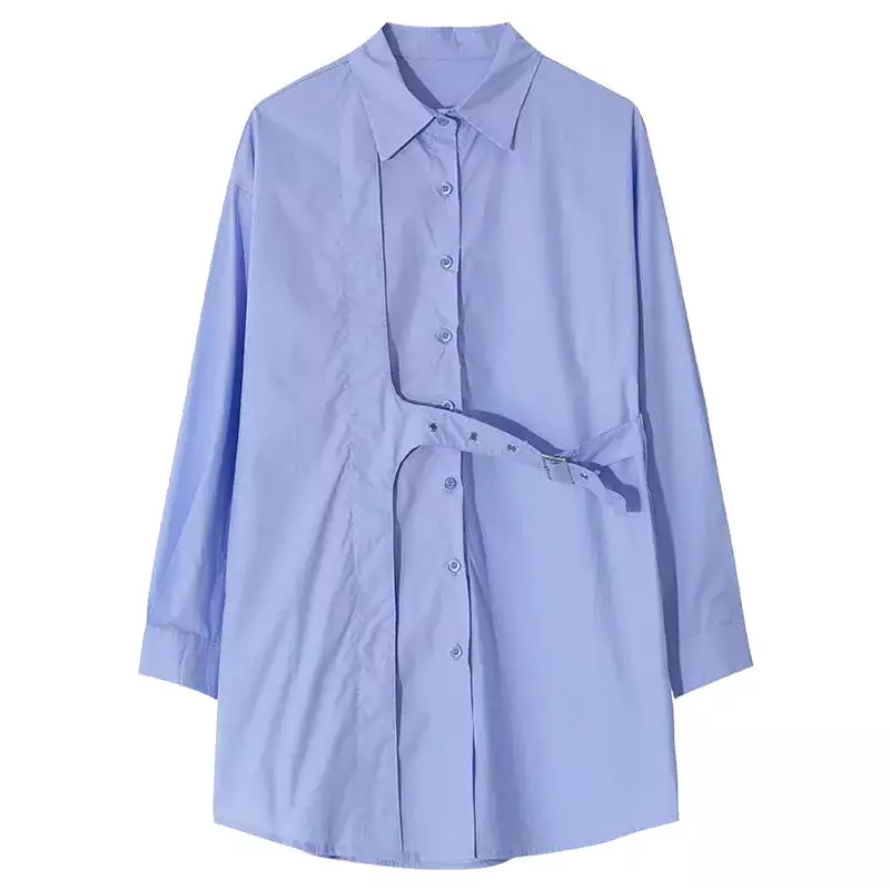 Oversize Women Tunic Shirt Turn-Down Collar Full Sleeve Solid Long Ladies Shirts Chic Button Female Tops