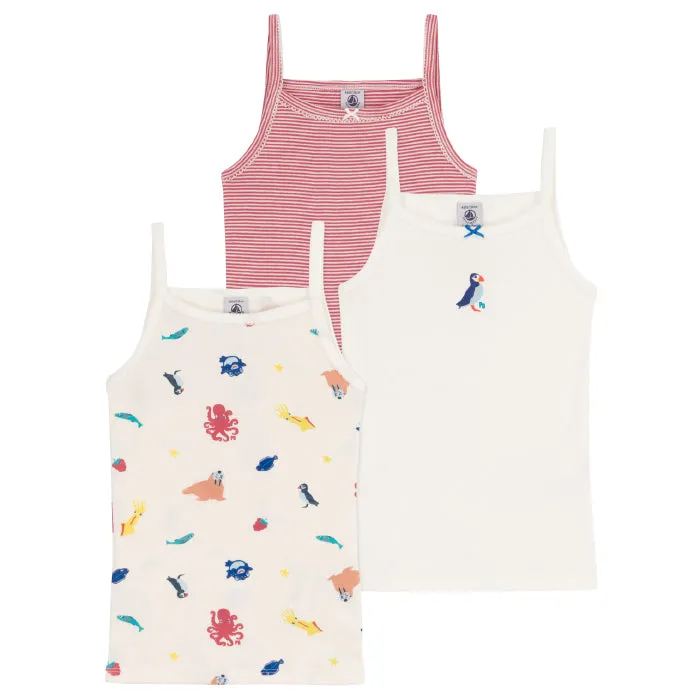 Petit Bateau Child Set Of Three Camisoles Sea Animals Print