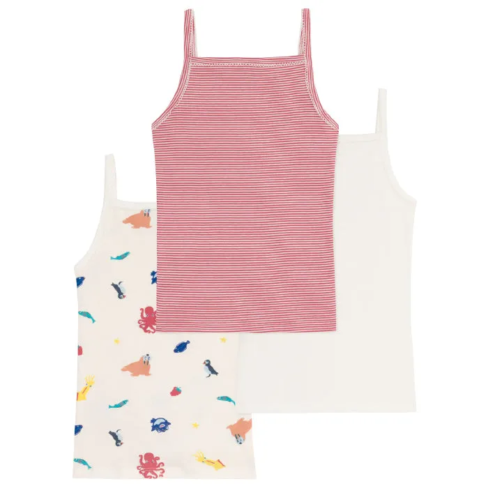 Petit Bateau Child Set Of Three Camisoles Sea Animals Print