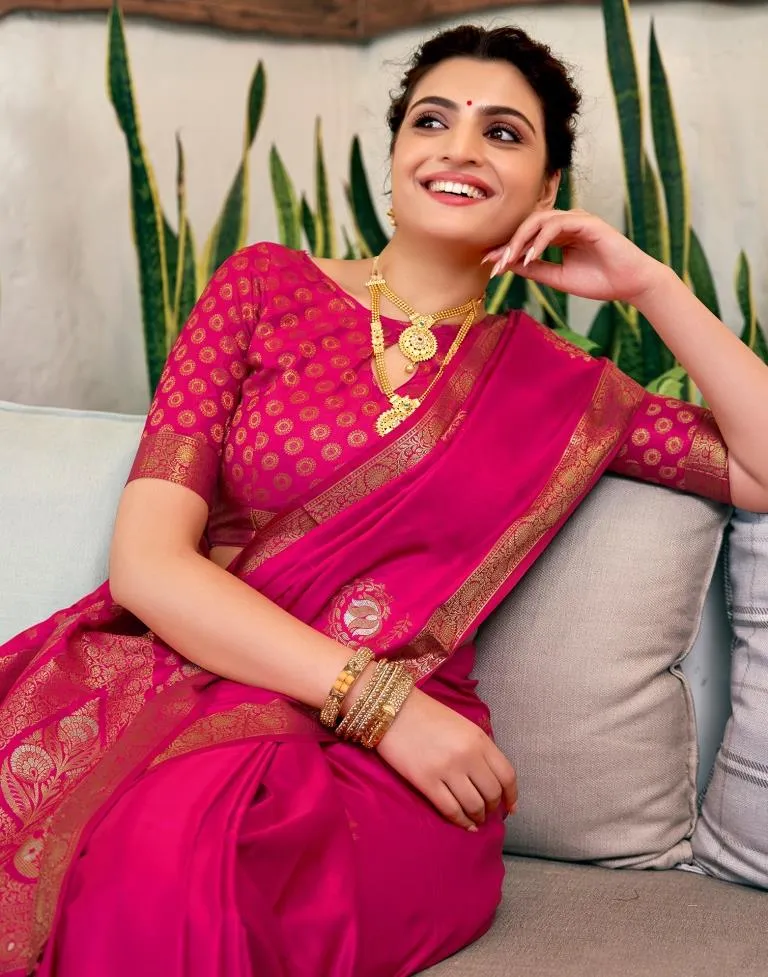 Pink Silk Woven Sarees