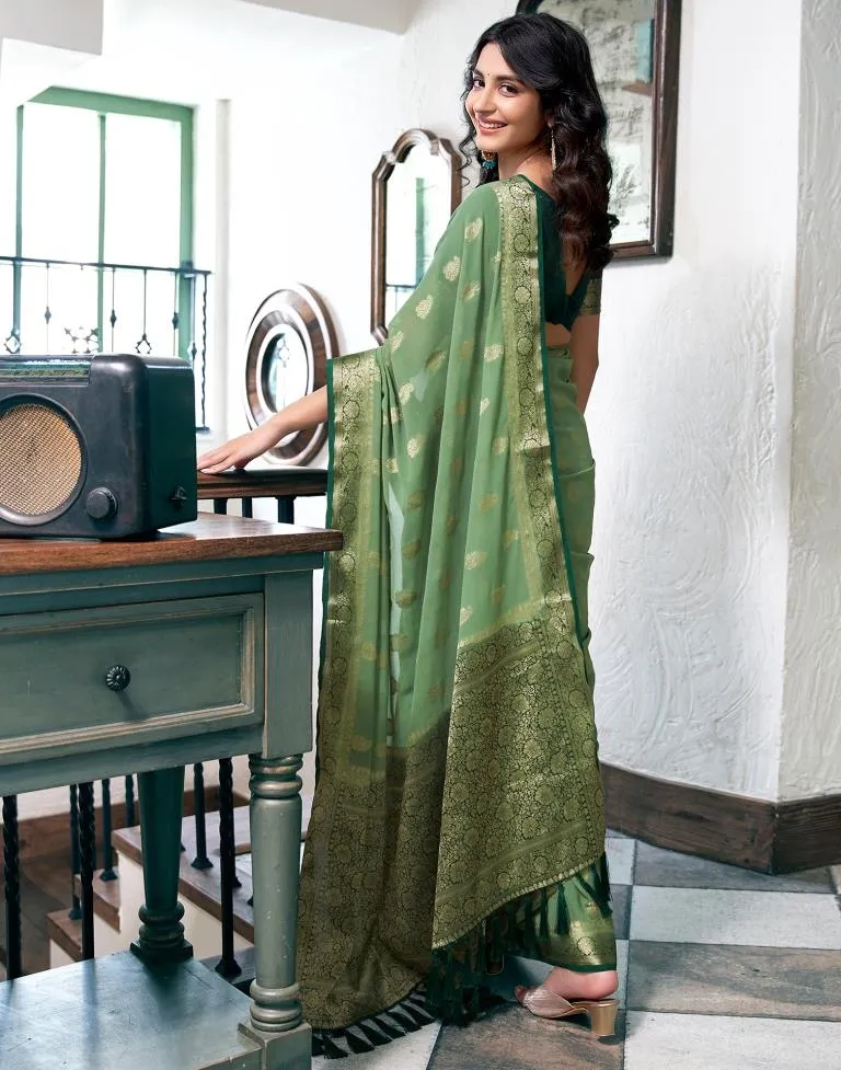 Pista Green Georgette Plain Sarees