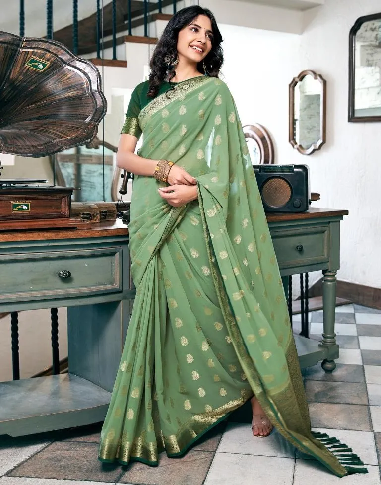 Pista Green Georgette Plain Sarees