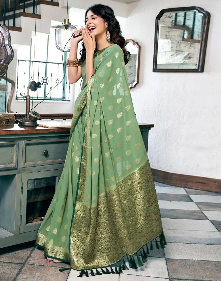 Pista Green Georgette Plain Sarees