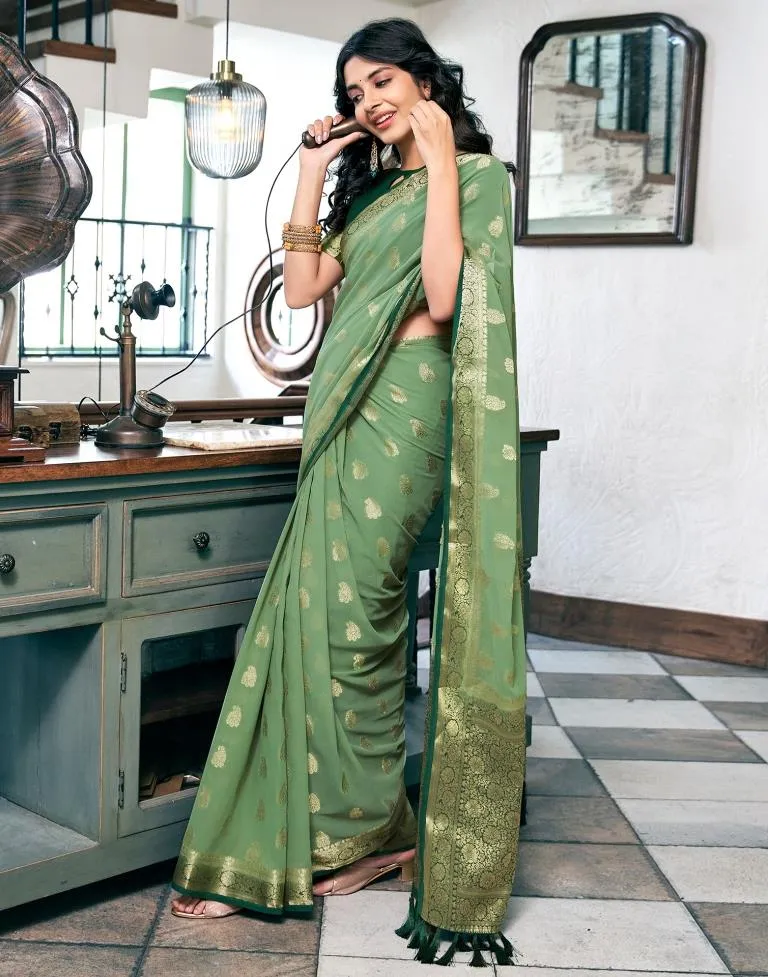 Pista Green Georgette Plain Sarees