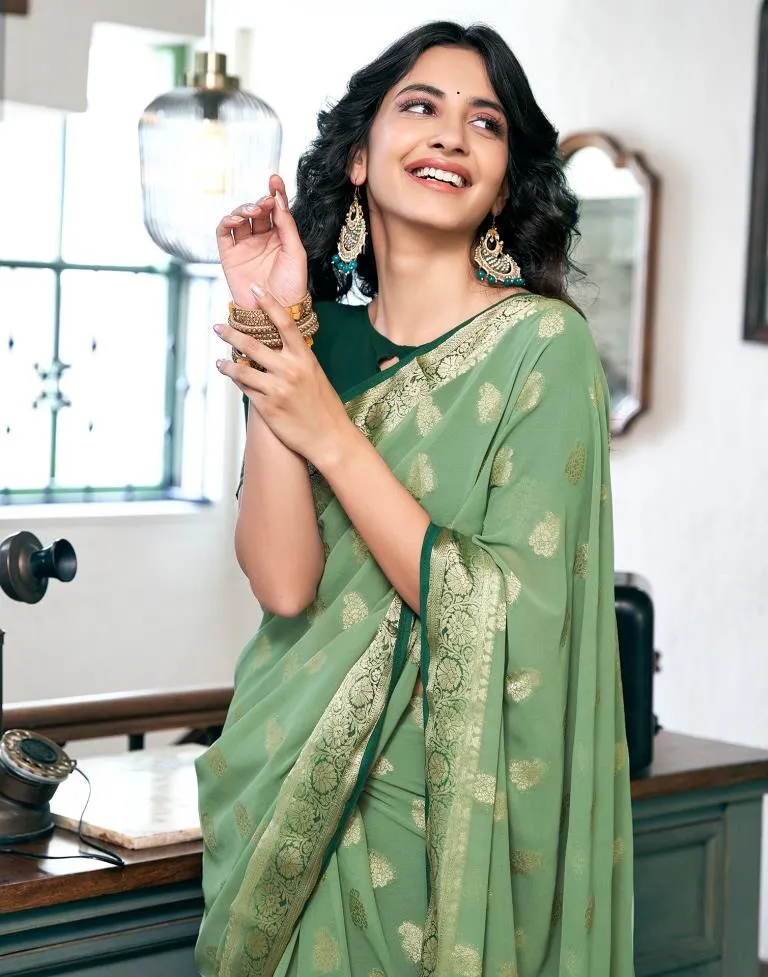 Pista Green Georgette Plain Sarees