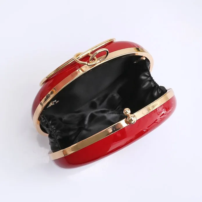 Poppy Red Round Clutch Bag With Gold Handle and Clasp