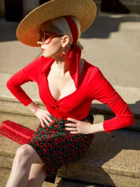 Red 1960s Cherry Vintage Pencil Dress