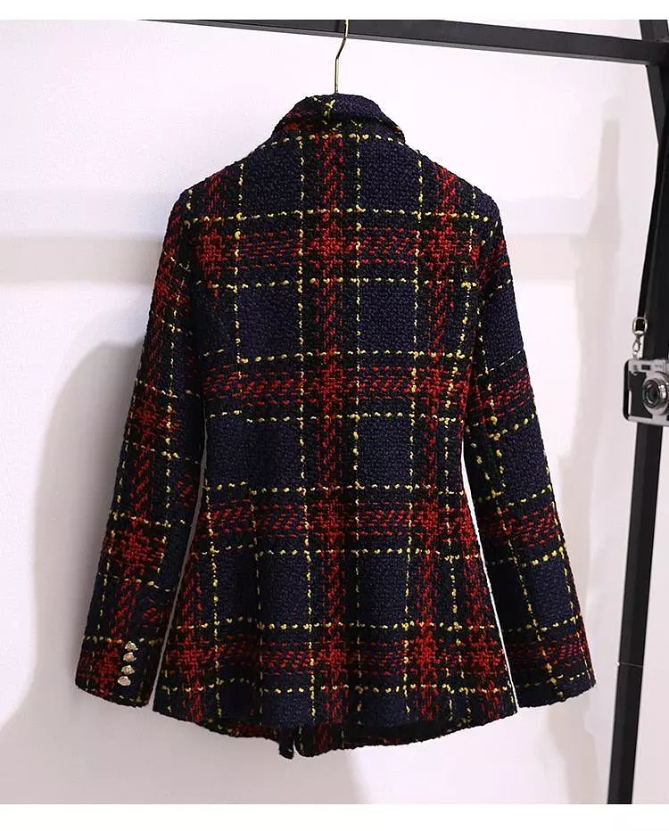 Red Plaid Tweed Skirt Suit