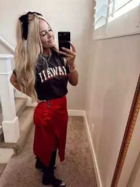 Red satin skirt