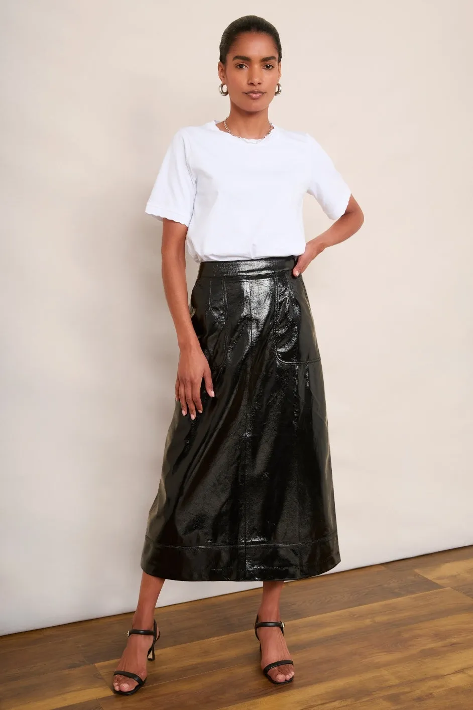 Remi Faux Leather Skirt - Black Crackle