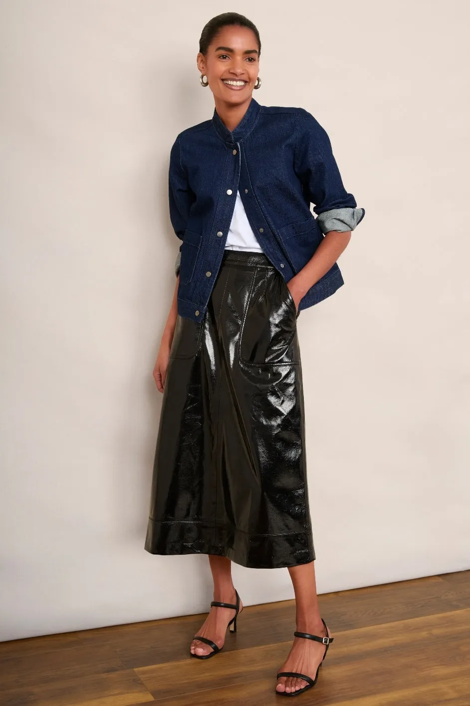 Remi Faux Leather Skirt - Black Crackle