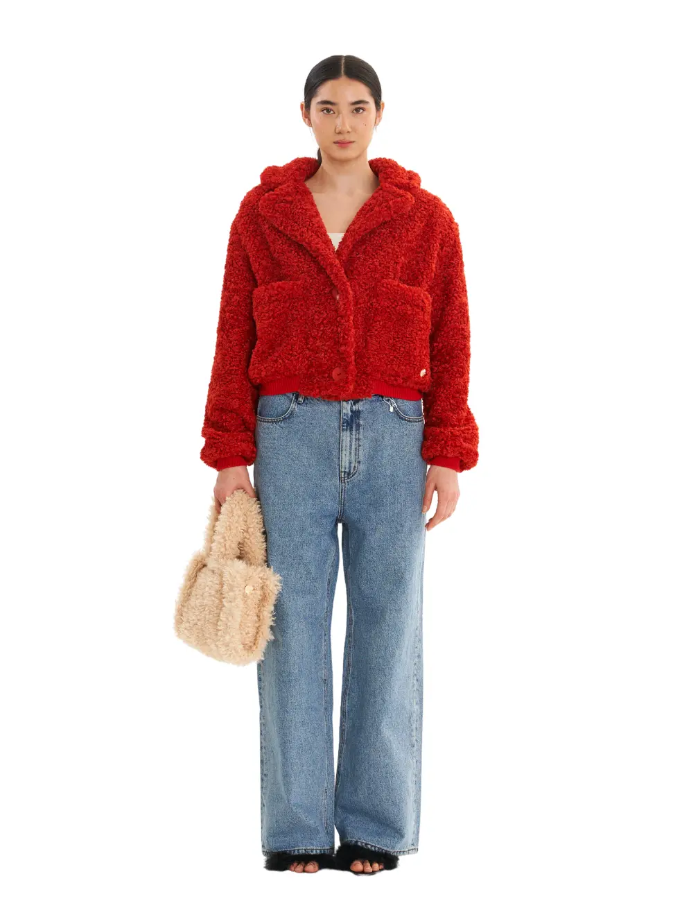 		Romeo  Red Faux Fur Coat	