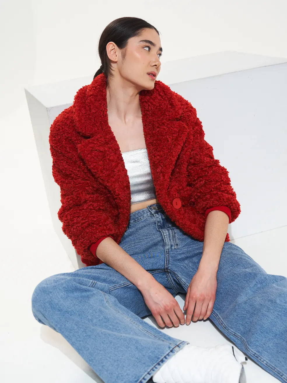 		Romeo  Red Faux Fur Coat	