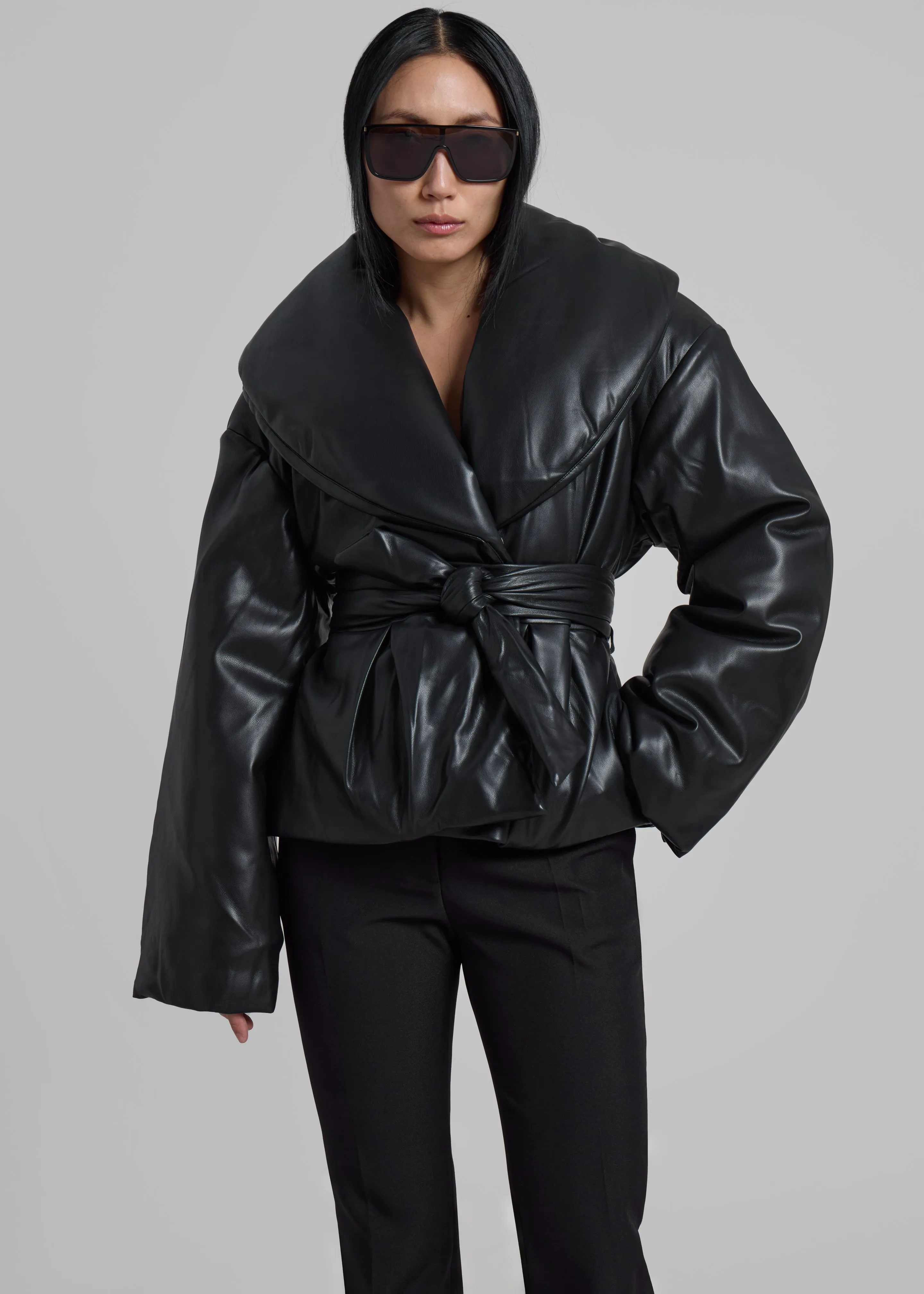 Rotate Belted Puffer Jacket - Black