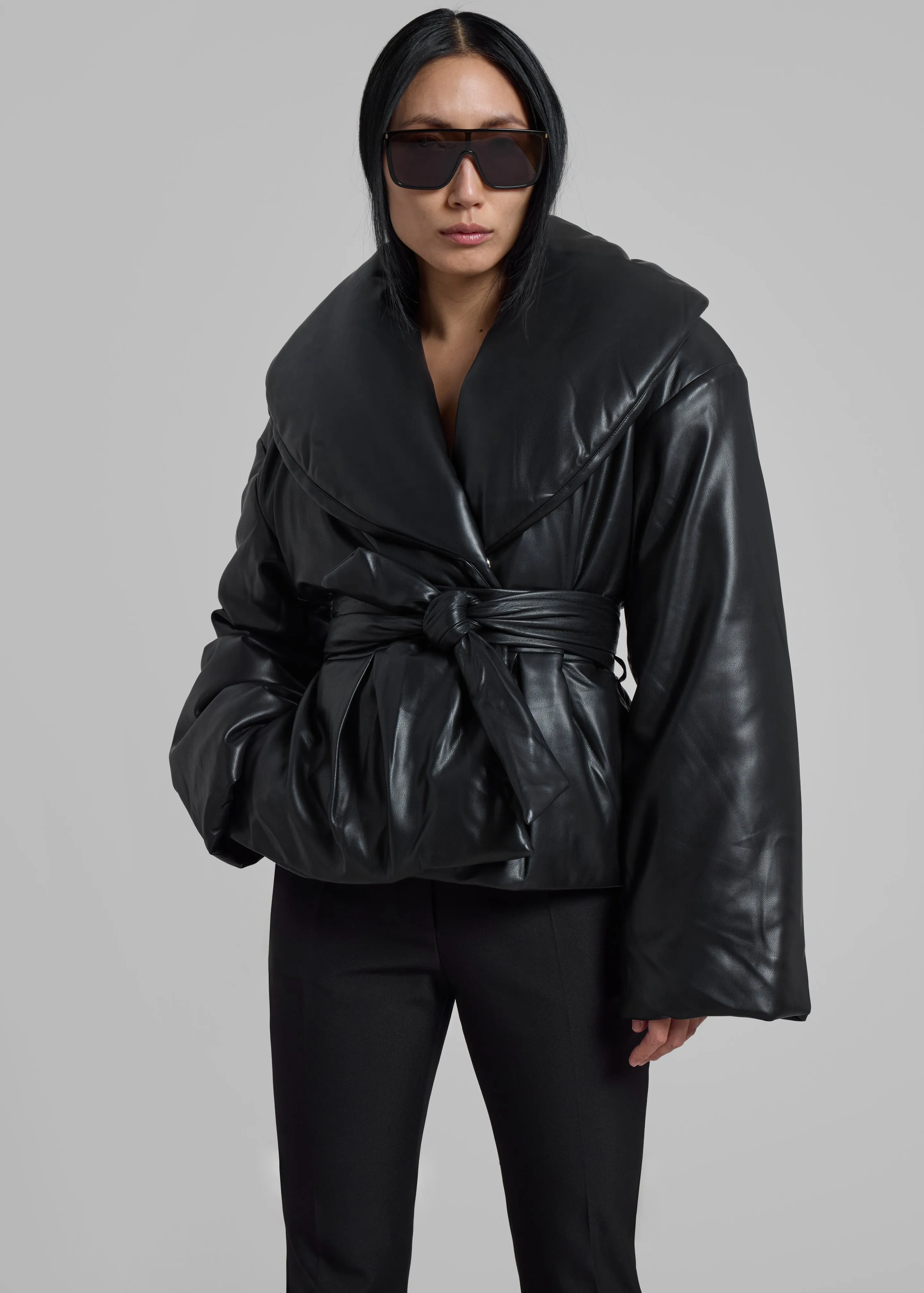 Rotate Belted Puffer Jacket - Black