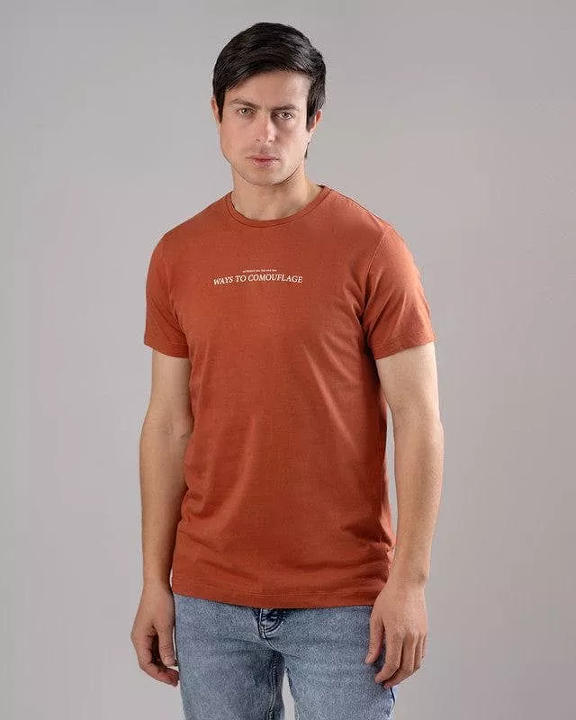 ROUND NECK PRINTED T-SHIRT - HAVANE