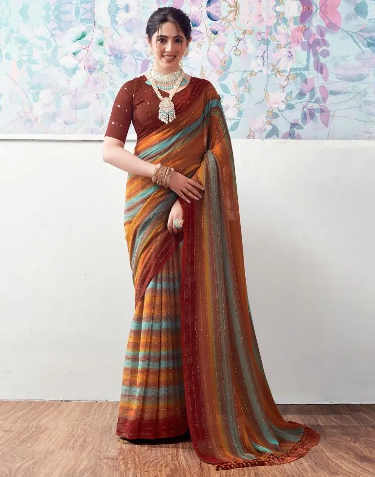 Rust Georgette Printed Sarees