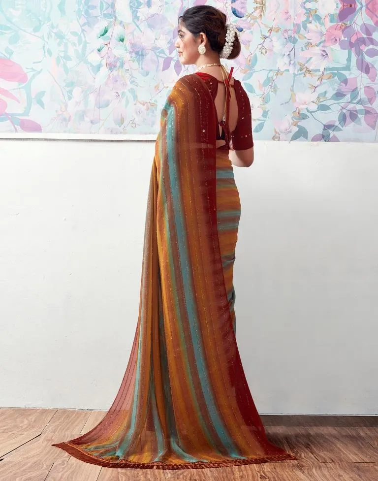 Rust Georgette Printed Sarees