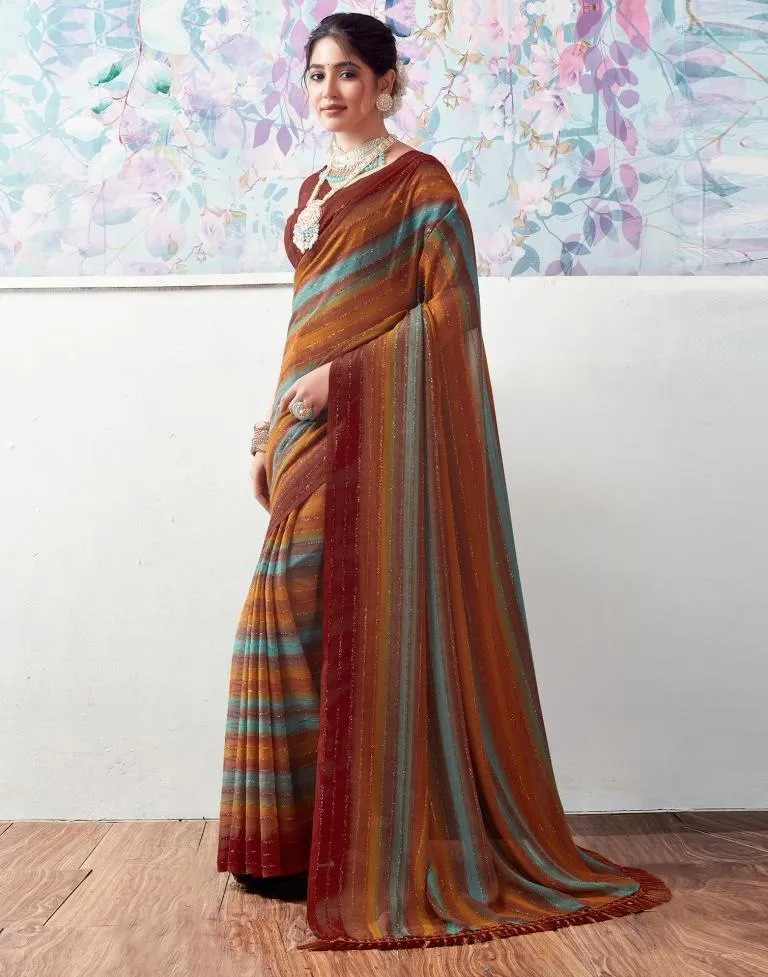 Rust Georgette Printed Sarees