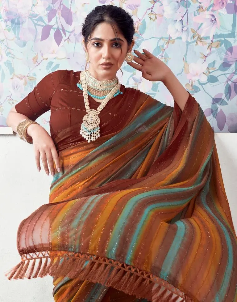 Rust Georgette Printed Sarees