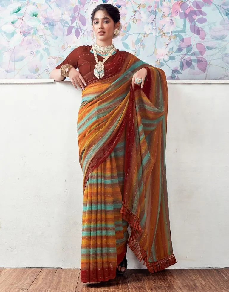 Rust Georgette Printed Sarees