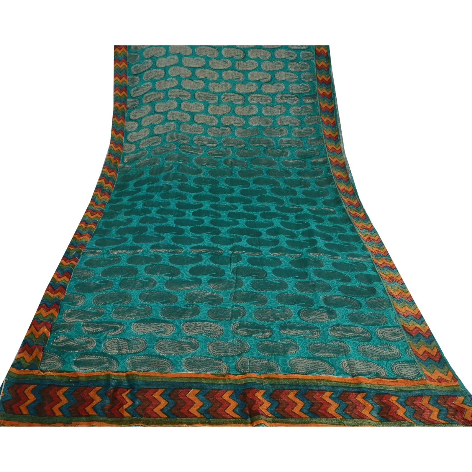 Sanskriti Vintage Blue Indian Sarees Blend Georgette Woven Premium Sari Fabric