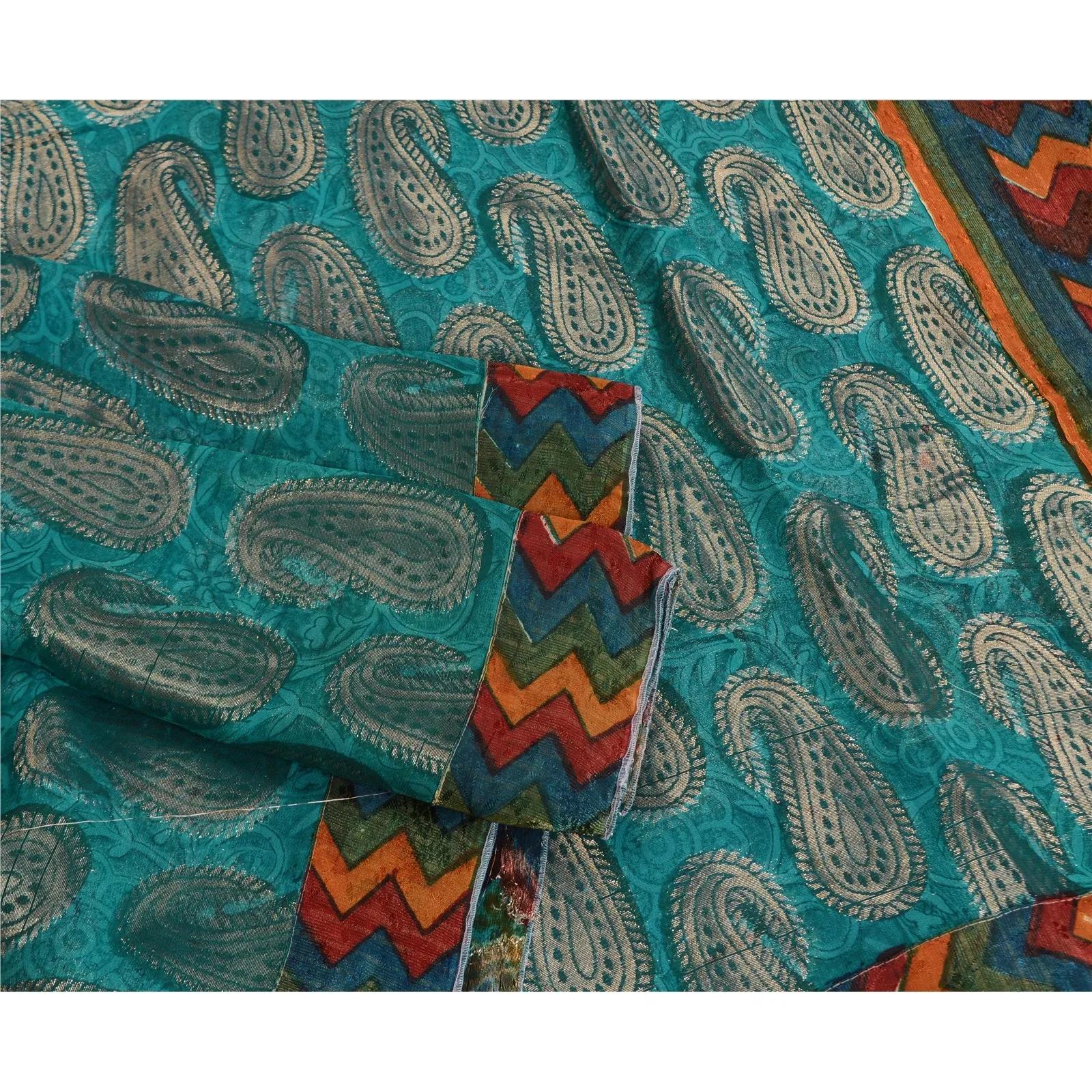 Sanskriti Vintage Blue Indian Sarees Blend Georgette Woven Premium Sari Fabric