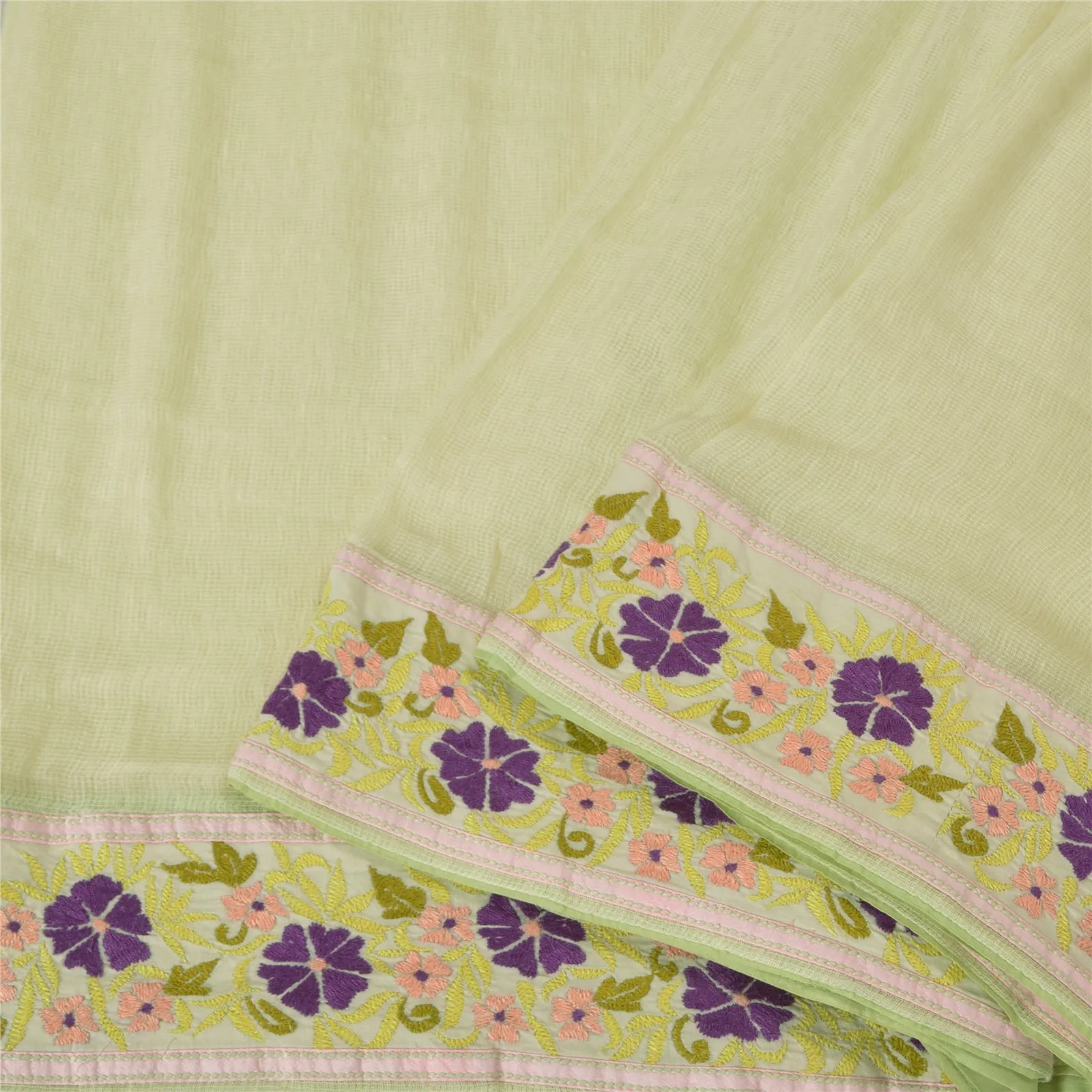 Sanskriti Vintage Cream Sarees Pure Cotton Embroidered Kota Doria Sari Fabric