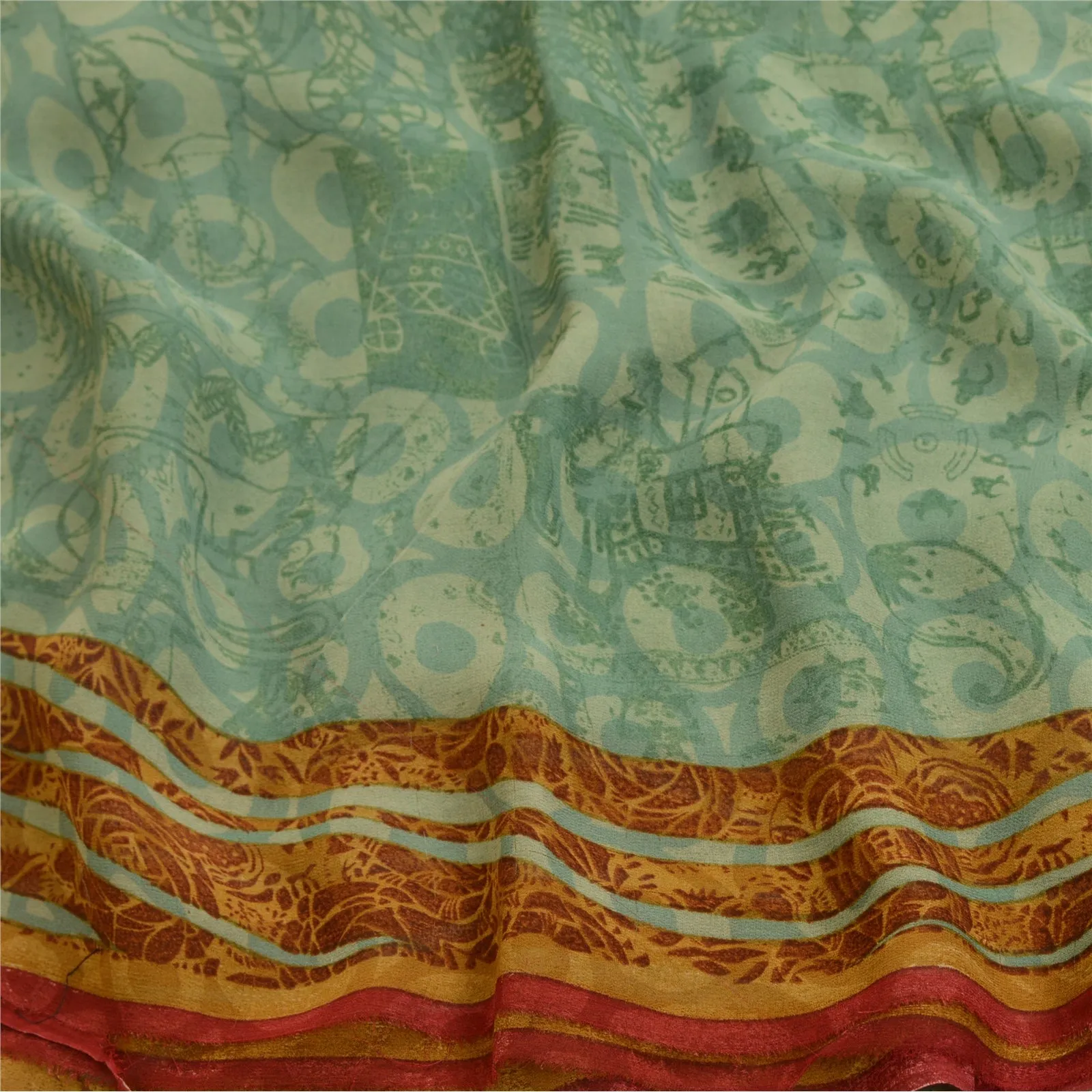 Sanskriti Vintage Green Sarees Pure Georgette Silk Printed Sari Craft Fabric