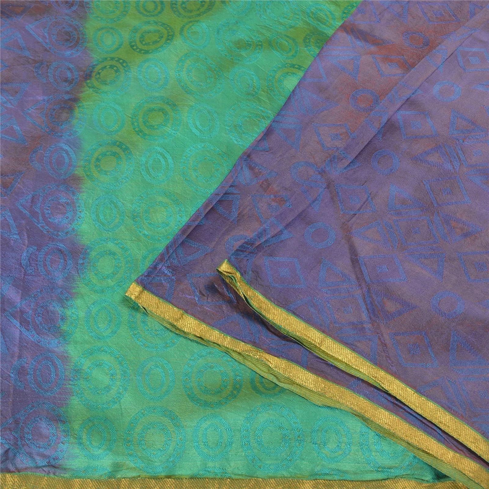 Sanskriti Vintage Green/Blue Sarees 100% Pure Silk Woven Sari Craft 5 YD Fabric