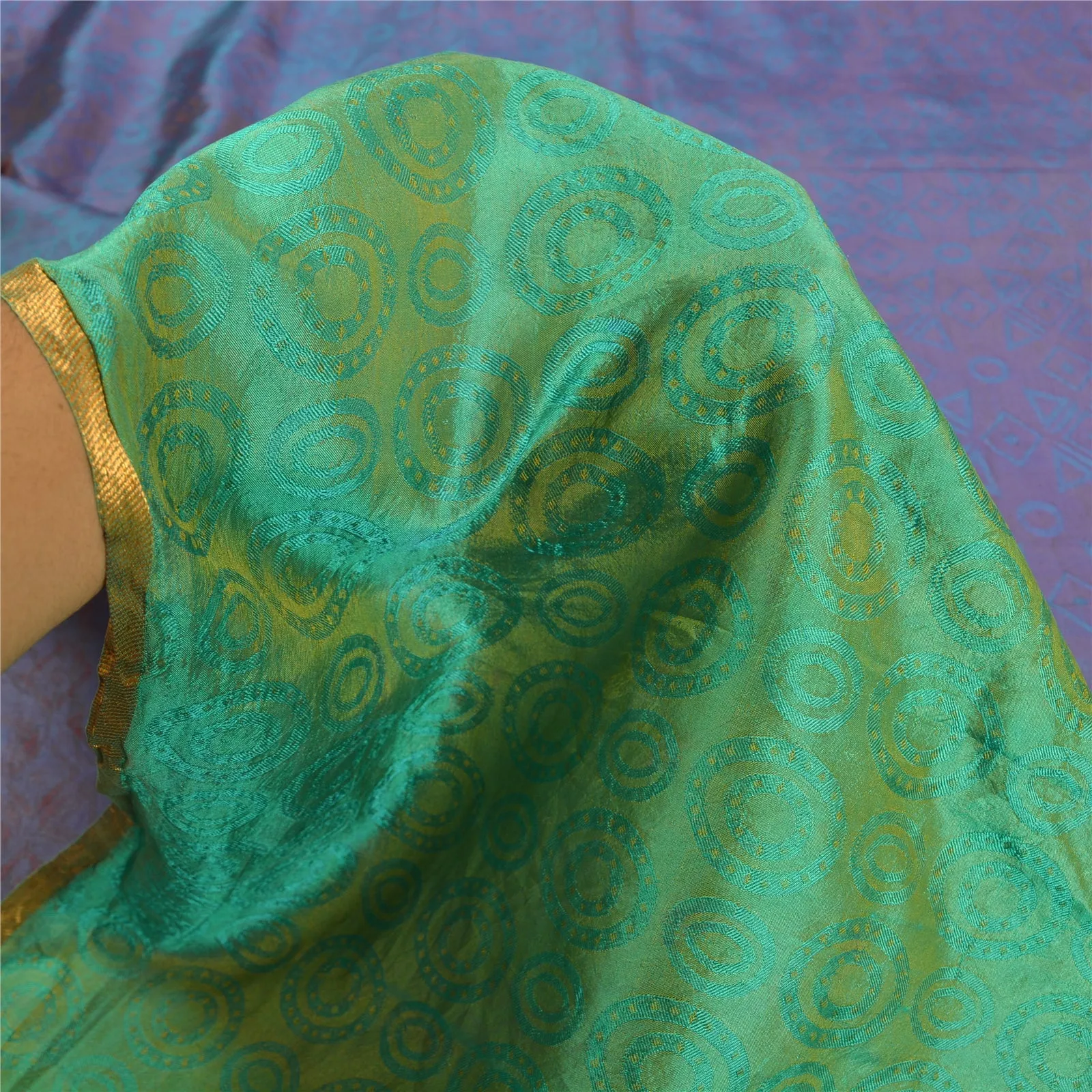 Sanskriti Vintage Green/Blue Sarees 100% Pure Silk Woven Sari Craft 5 YD Fabric