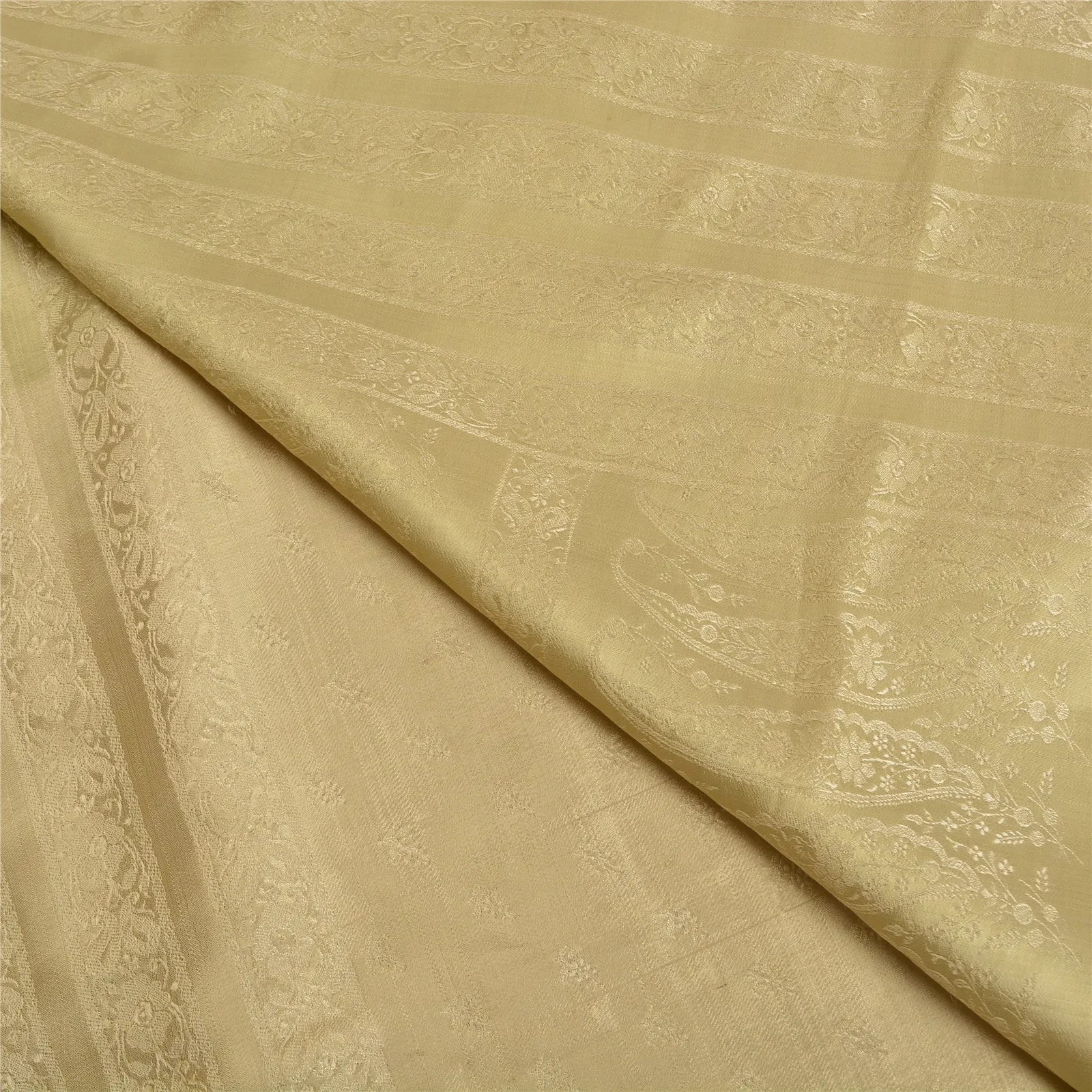 Sanskriti Vintage Ivory Sarees Pure Satin Silk Woven Premium Sari 5 Yard Fabric