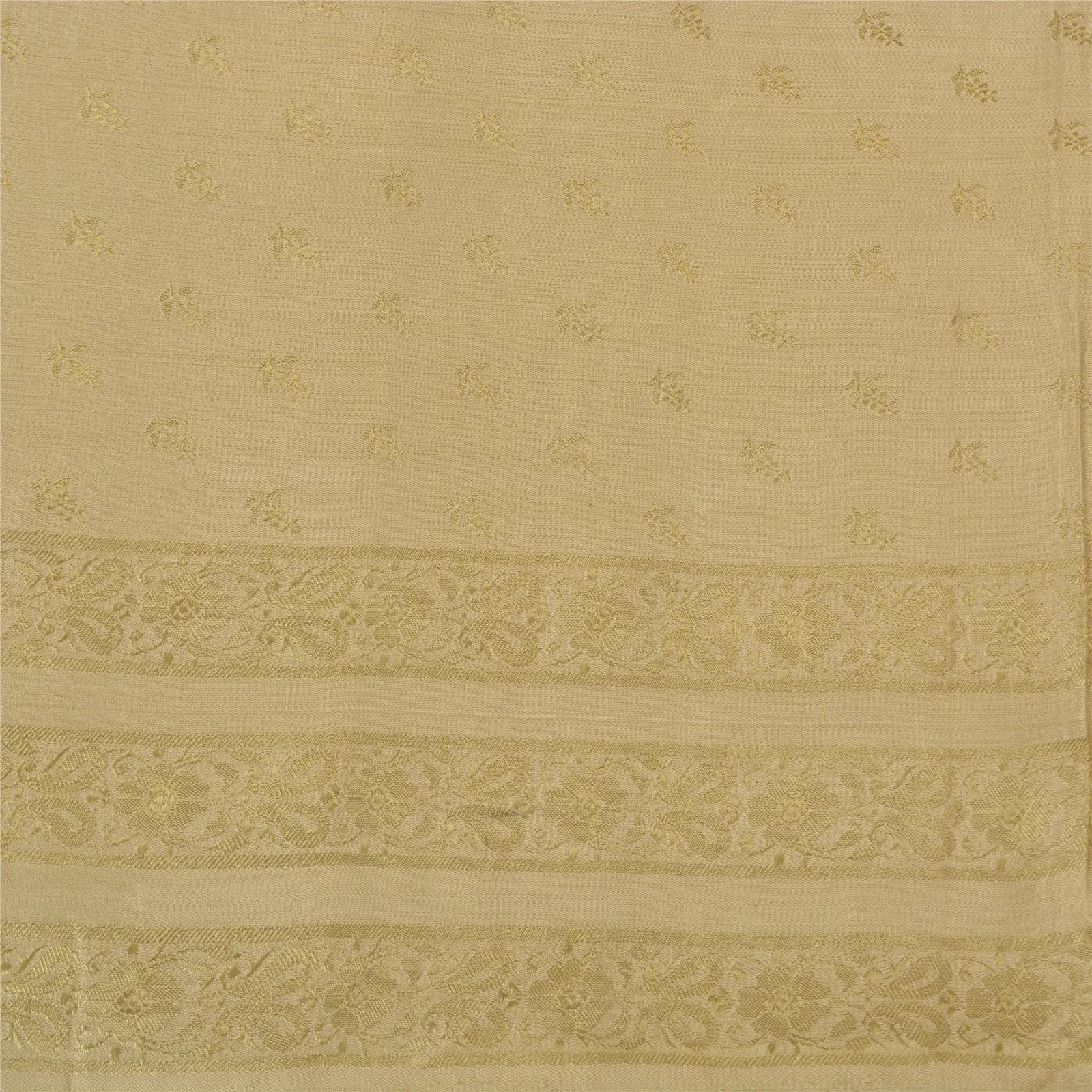 Sanskriti Vintage Ivory Sarees Pure Satin Silk Woven Premium Sari 5 Yard Fabric